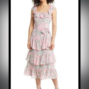 Eliza J Tie Waist Floral Tiered MIDI dress size 0